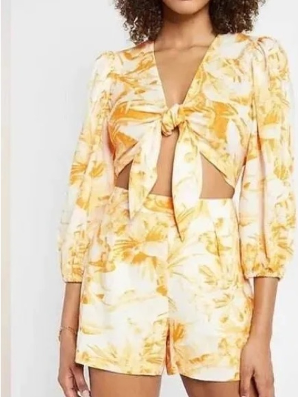 Yellow Floral Tie-Front Two Piece Set